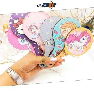آینه دسته چوبی دایره فانتزی طرح حیوانات