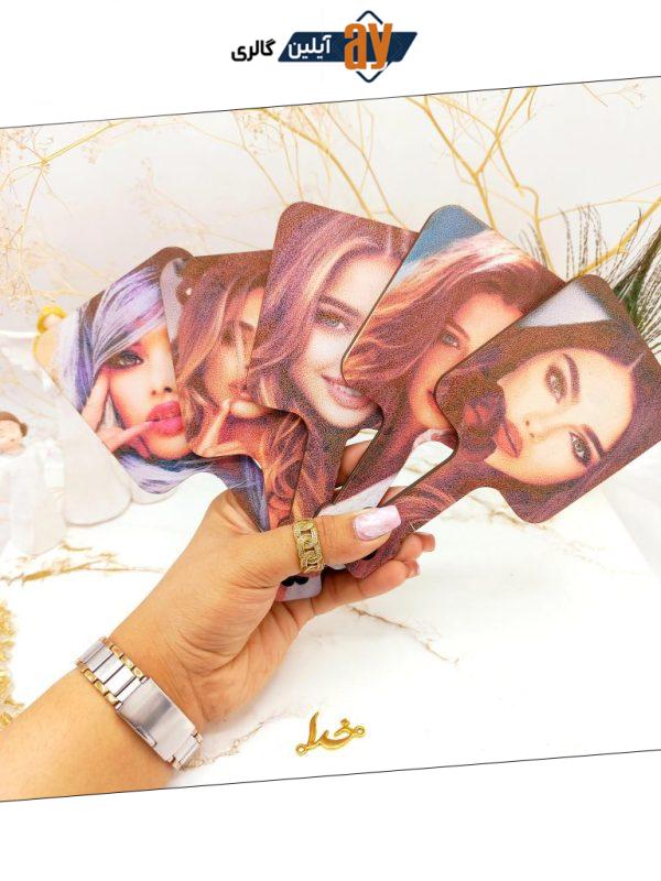 آینه دسته چوبی مربع فانتزی طرح دختر
