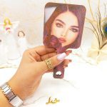 آینه دسته چوبی مربع فانتزی طرح دختر