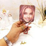 آینه دسته چوبی مربع فانتزی طرح دختر