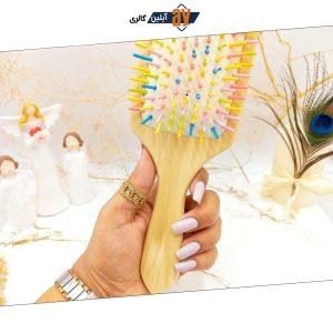 برس مو بامبو چوبی دندانه رنگی