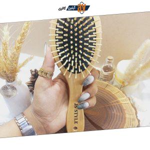 برس مو بامبو  کف مشکی دندانه چوبی بیضی سایز بزرگ | فروش عمده