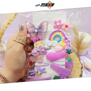 ست 14 عددی گیره مو طرح پروانه و اردک بنفش