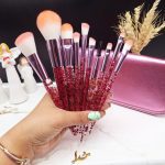 ست براش 10 تیکه حرفه ای میکاپ دسته شاین دار همراه کیف چرمی