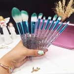 ست براش 10 تیکه حرفه ای میکاپ دسته شاین دار همراه کیف چرمی