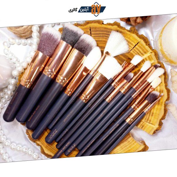 ست براش مشکی اصل 15 عددی لاکچری زووا با کیف چرمی ZOEVA (کیف قهوه ای تیره )