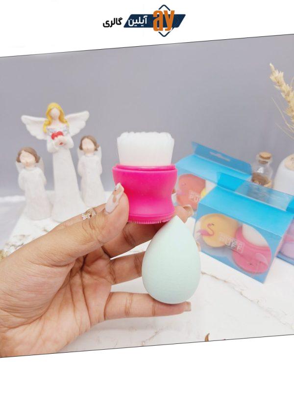 ست پک دوتایی فیس براش صورت و پد تخم مرغی POWDER PU PUFF کد 4822