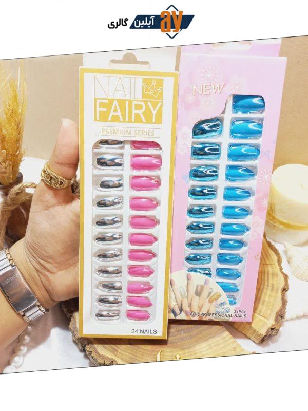 ناخن مصنوعی آینه ای رنگی نوک تیز برند FAIRY کد 1689