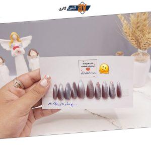 ناخن مصنوعی با مواد کاشت درجه 1 رنگ نقره ای و زرشکی طرح آیس شاین دار