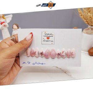 ناخن مصنوعی با مواد کاشت درجه 1 رنگ کرم و صورتی طرح پروانه