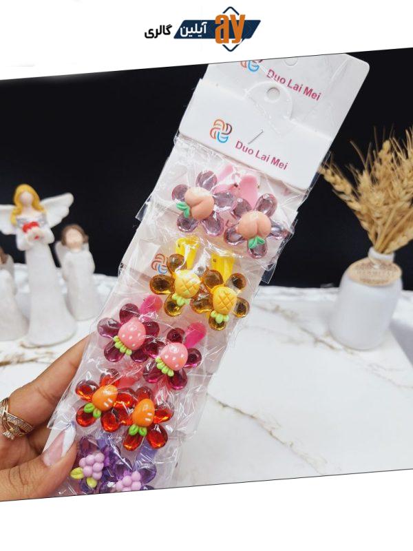 پک 10 عددی پنس مو طرح گل میوه ای طرح دوم