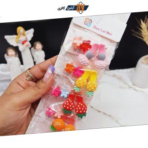 پک 10 عددی گیره مو دخترانه طرح گل و میوه