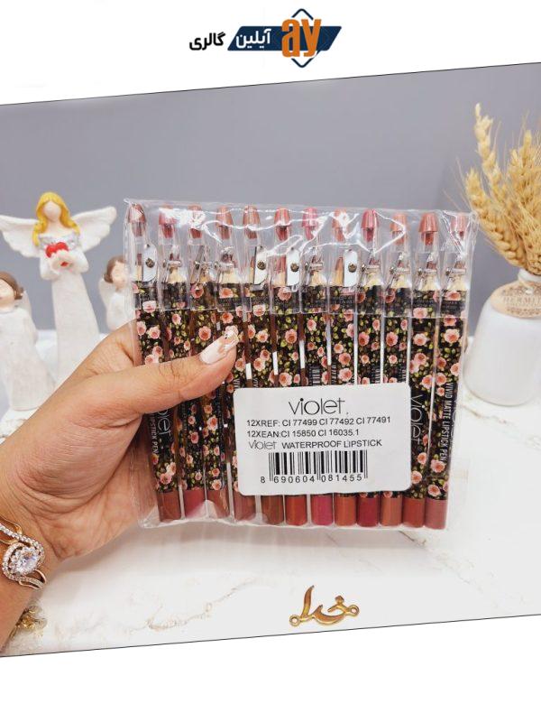 پک 12 تایی رژ مدادی تراش دار برند violet کد 1455