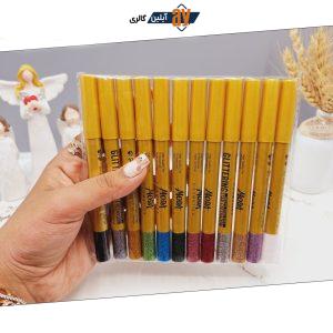 پک 12 تایی مداد چشم گلیتری برند  MODA پوکه طلایی