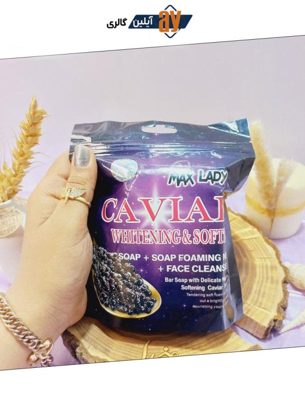 پک سه تایی صابون خاویار CAVIAR و ژل شستشو و لیف مکس لیدی کد MX2319