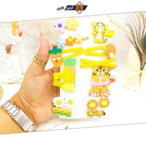 پک گیره و پنس مو دخترانه حیوانات زرد 14 عددی