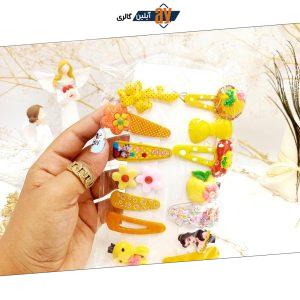 پک گیره و پنس مو دخترانه عروسکی زرد 14 عددی