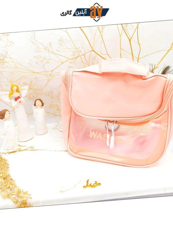 کیف آرایشی واشبگ بیضی صورتی سایز بزرگ  WASHBAG