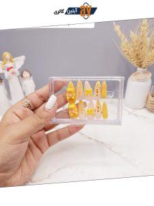 ناخن مصنوعی با مواد کاشت درجه ۱ طرح خرس و پاپیون زرد (به همراه پک اختصاصی)
