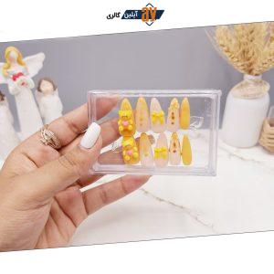 ناخن مصنوعی با مواد کاشت درجه ۱ طرح خرس و پاپیون زرد (به همراه پک اختصاصی)