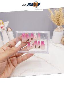 ناخن مصنوعی وارداتی با ساخت یک لایه ژل طرح گل و نگین دو رنگ (به همراه پک اختصاصی)