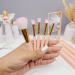 پک براش آینه دار 5 تکه دسته بلند رنگ صورتی