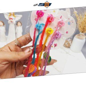 پنس موی دخترانه با موی اکستنشن رنگی طرح بافت و برگ درخت