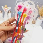 پنس موی دخترانه با موی اکستنشن رنگی طرح بافت و برگ درخت