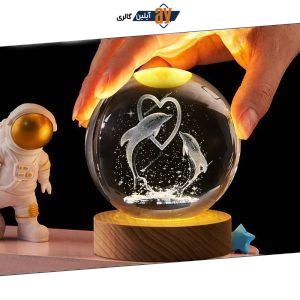 چراغ خواب گوی کریستالی فوق العاده زیبا طرح دلفین و قلب