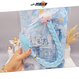 گیره موی دخترانه با موی اکستنشن آبی طرح پاپیون