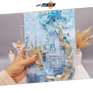 گیره موی دخترانه با موی اکستنشن نسکافه ای طرح پاپیون و نگین السا