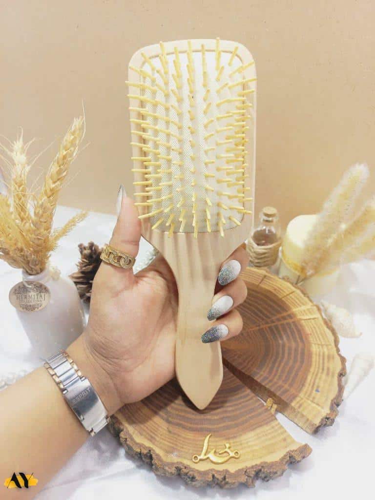 برس مو چوبی بامبو مستطیلی کف کرمی سایز بزرگ | فروش عمده