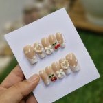 ناخن مصنوعی با مواد کاشت طرح پینترستی گیلاس و پاپیون (به همراه پک اختصاصی)