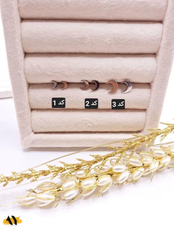 گوشواره میخی طرح ماه نقره ای استیل