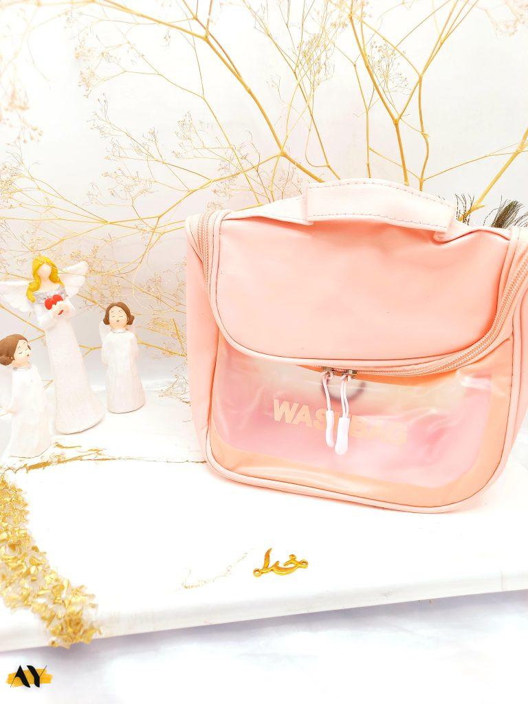 کیف آرایشی واشبگ بیضی صورتی سایز بزرگ WASHBAG