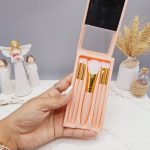 پک براش آینه دار 5 تکه دسته بلند رنگ صورتی