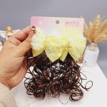 گیره مو دخترونه پاپیون طرح گل مرواريدی با موی مصنوعی (کارت دوتایی)