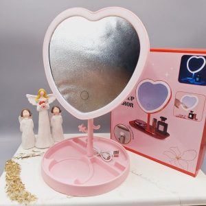 آینه رینگ لایت دار لمسی بسیار پرطرفدار مدل قلبی زیبا( رنگ صورتی )