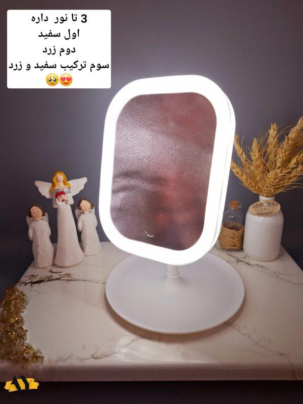 آینه رینگ لایت دار لمسی بسیار پرطرفدار مدل مربعی زیبا( رنگ سفید )
