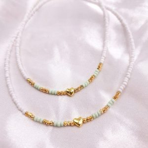 گردنبند تابستونی مراورید و قلب رنگ سبز