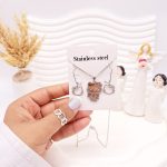 ست گوشواره و گردنبند کیتی نقره ای استیل