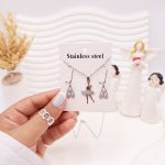 ست گوشواره و گردنبند طرح بالرین نقره ای استیل