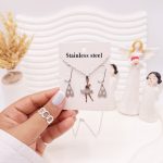 ست گوشواره و گردنبند طرح بالرین نقره ای استیل