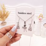 ست گوشواره و گردنبند طرح بالرین نقره ای استیل