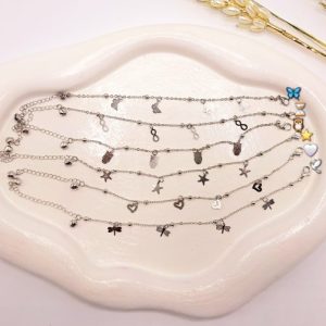پابند نقره ای طرح جغد و پروانه زنگوله دار استیل