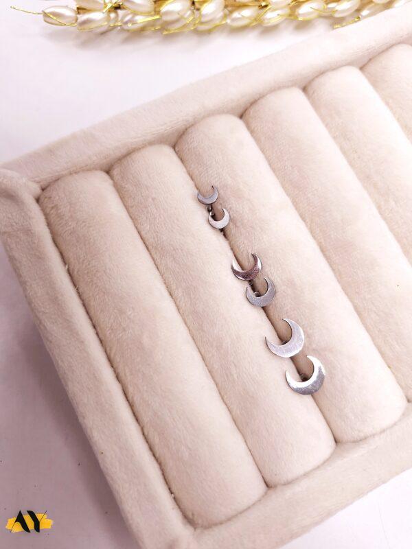 گوشواره میخی طرح ماه نقره ای استیل