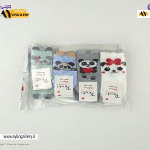 جوراب مچی نخی نوزادی گوشدار طرح پاندا