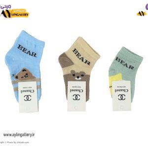 جوراب مچی نخی نوزادی طرح تدی 3 رنگ