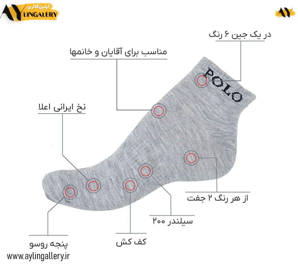 جوراب مچی نخی اعلا زنانه و مردانه کف کش 6 رنگ طرح پولو
