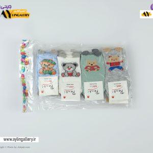 جوراب مچی نخی نوزادی گوشدار طرح خرس تدی